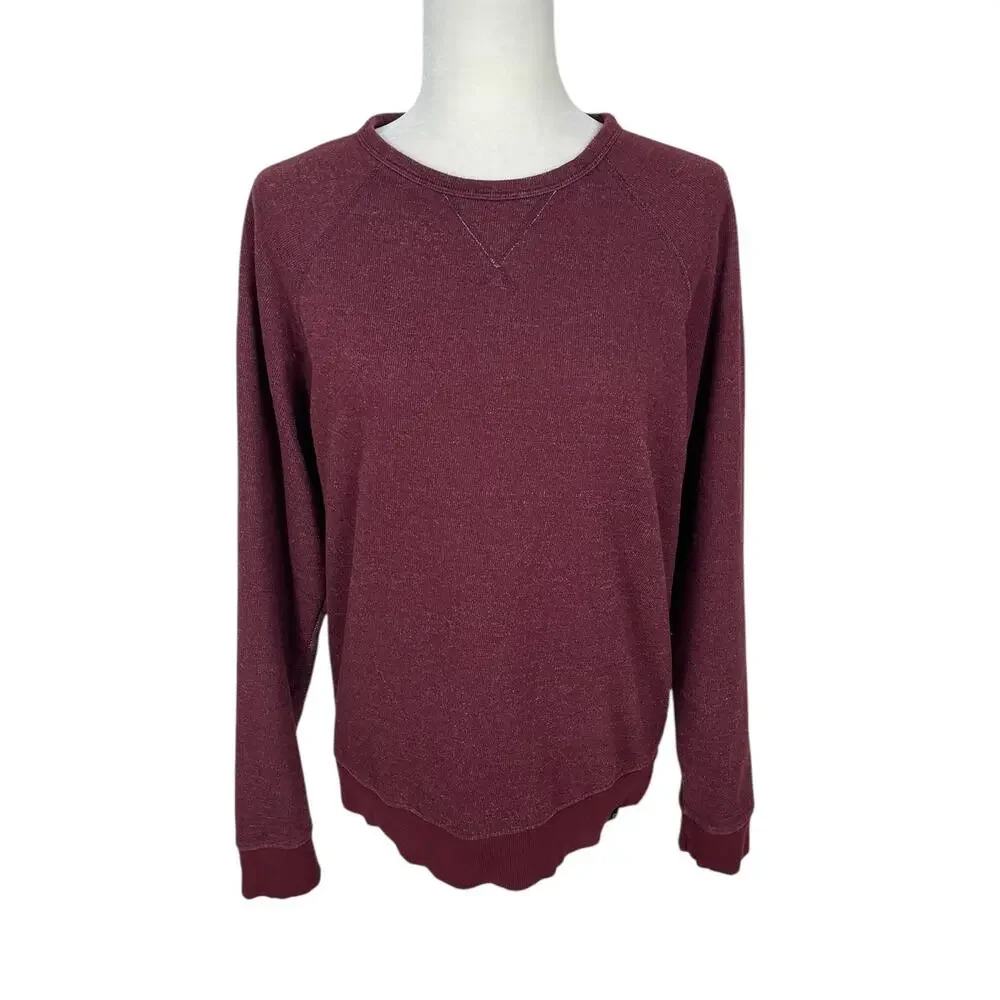 Pact Organic Raglan Crewneck French Terry Sweatshirt Maroon Men's Sz Med Classic - Picture 1 of 10